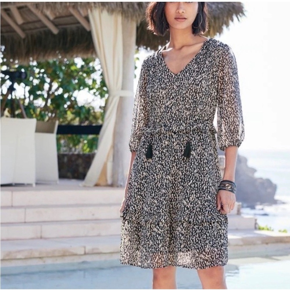 Soft Surroundings Dress Womens 2X Black Gold Lurex Shimmer Animal Ruffle 5GA49
